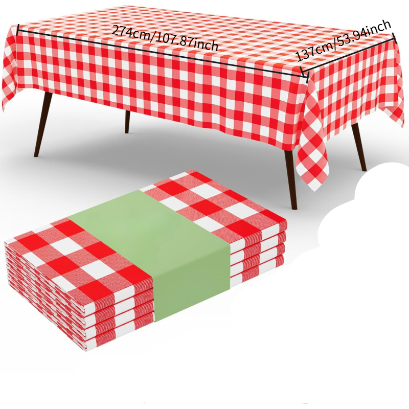 Table Cloth Disposable - Rectangular Red White Checkered Tablecloth, Waterproof