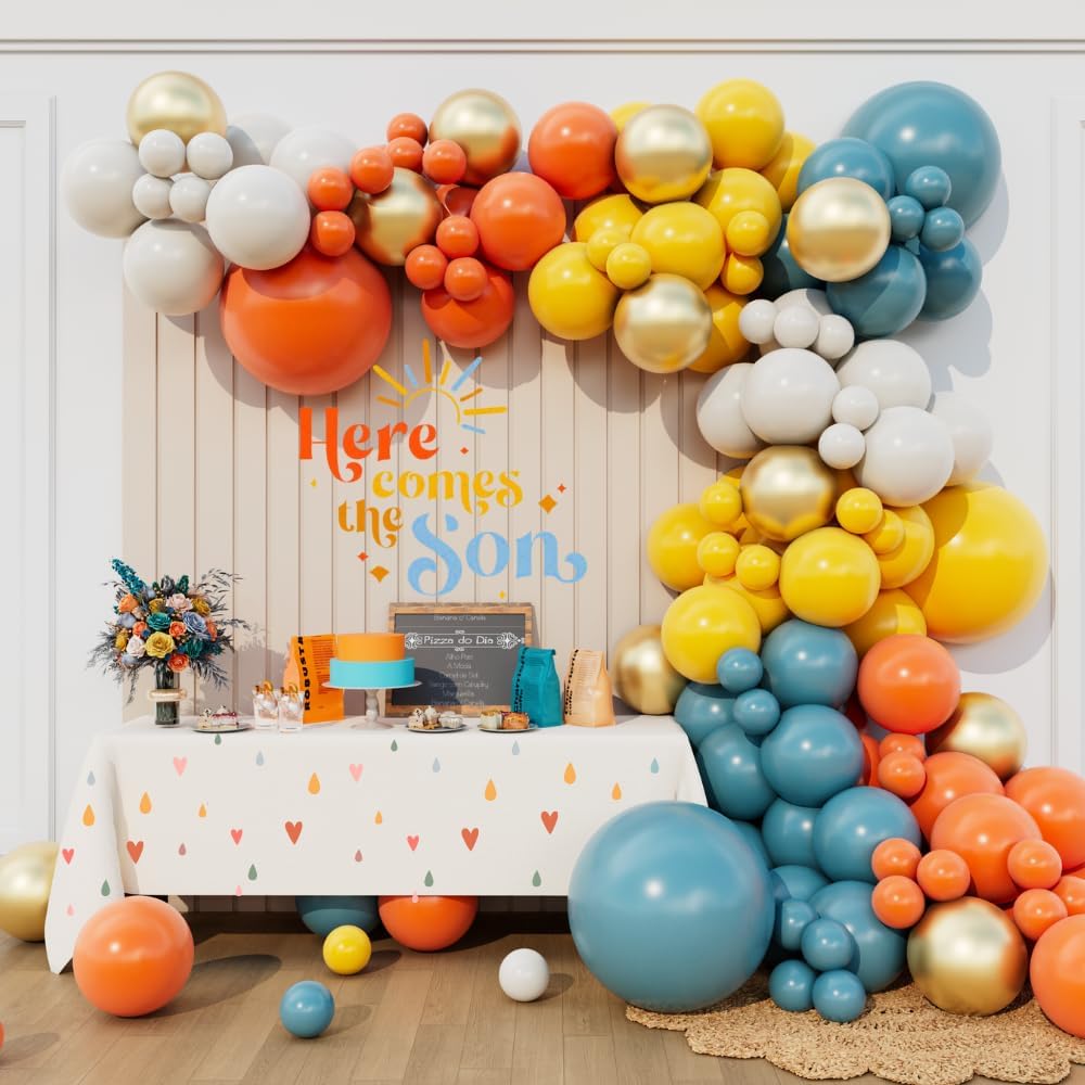 Blue Yellow Orange Here Comes  - Balloon Arch Kit review and price